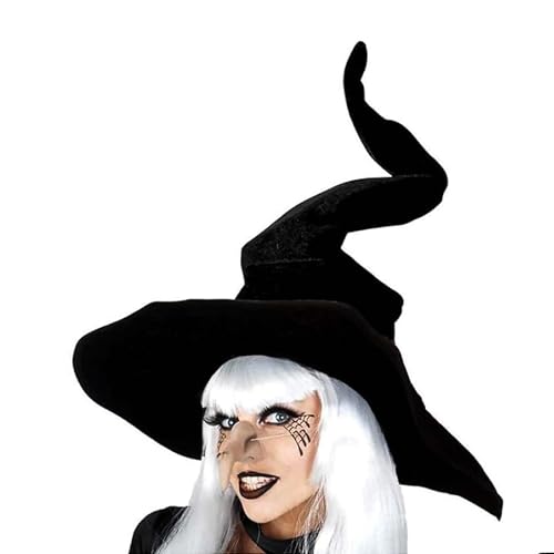 Gwezmxs Zauberer Hut mit Gebogener Unisex Bekleidungszubehör für Halloween/Hexer-Cosplay Schwarz