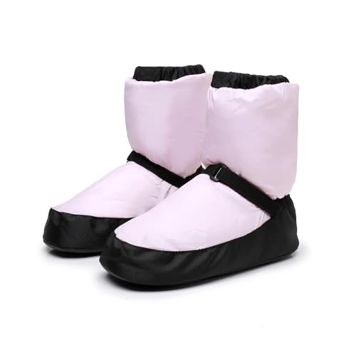 Dance Warm Up Booties Winter Women's Flat Dance Shoes Ankle Boots with Strap Warm Nonslip Training Shoes(Pink,4.5)