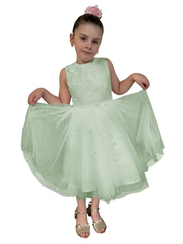 Satin Lace Tulle Flower Girl Dresses for Wedding Kids Princess Pageant Dress Pearls Bow Prom Ball Gowns Tutu Dress