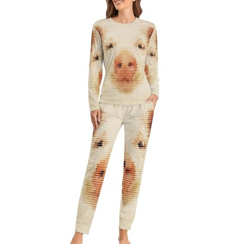 Pyjama femme Cochon Rétro ensemble de nuit manches longues une idée cadeau originale