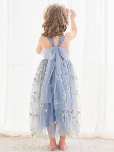 VEYOLOB Flower Girl Dress A-Line Floral Embroidered Tulle Boho Dresses for Wedding Garden Birthday Party 6M-14Y3