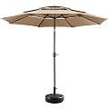 Yaheetech 10ft Patio Parasol - 3 Tier Vented Table Umbrella w/ 8 Sturdy Ribs & 22L Water Filled Plastic Free-Standing Umbrella Base Stand for Garden/Lawn/Deck/Backyard/Pool - Tan