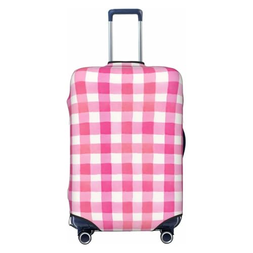 Pastel Pink Checkered Watercolor Preppy Elastic Travel Luggage Covers Dustproof Scratch-Resistant Suitcase Protector Fit 22-24 Inch