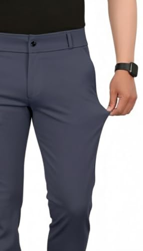 Image of Mehrang Men's Slim Fit Casual Mid Rise Trousers, Cotton Blend, Side Pockets || Classic Slim Fit Chino Pants || Business Casual Dress Trousers
