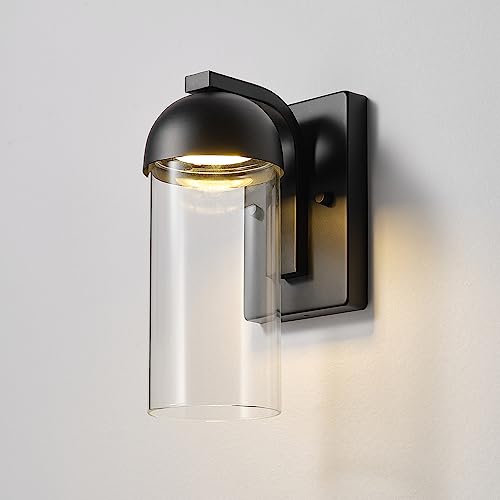 Image of Globe Electric 60000023 12W LED Integrated Outdoor Wall Sconce, Matte Black, Clear Glass Shade, Porch Light, Wall Lights for Living Room, Patio Decor, Apartment Essentials, Outside House Lights
