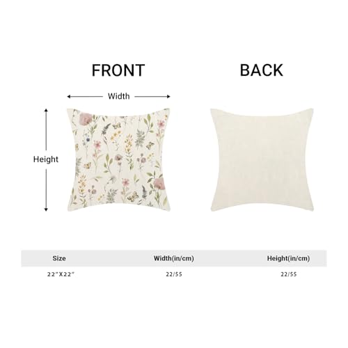Image of Spring Pillow Covers 22x22 Inch Set of 2, Sage Green Pink Wild Flower Throw Pillows Case,Colorful Seasonal Floral Plant Outdoor Decorative Farmhouse Decor Cushion Covers for Home Sofa Bed Couch