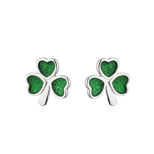 Biddy Murphy, Irish Three Leaf Clover Shamrock Earrings for Women, Sterling Silver Celtic Green Enamel Studs, Made in Ireland by Artisan Jewelers2
