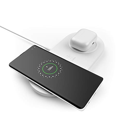 Image of Belkin 10W Dual Wireless Charging Pad, Qi Charger for iPhone | iPhone, Samsung, AirPods compatible, charge two devices, hands-free music and video streaming
