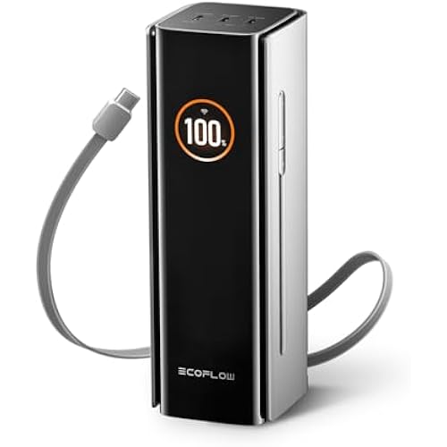 EF ECOFLOW Rapid Pro Power Bank, 4-Port with 300W Max Output, Portable Charger with 140W Built-in Cable, TSA-Approved, Smart APP, 3950x7mAh, for MacBook Pro/Air, iPhone 17/16 Series, Laptops, and More