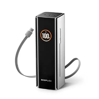 EF ECOFLOW Rapid Pro Power Bank, 4-Port with 300W Max Output, Portable Charger with 140W Built-in Cable, TSA-Approved, Smart App, 3950mAh, for MacBook Pro/Air, iPhone 17/16 Series, Laptops, and More