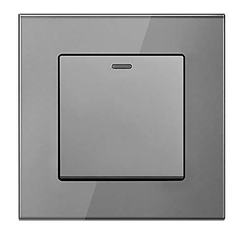 1/2 / 3 Gang 2 Way White/Black/Grey Crystal Glass Panel Light Switch On and Off Rocker Wall Switch Interruptor 16A (1 gang 2 way grey)