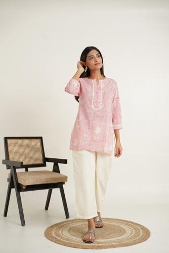 Image of Pure Cotton Printed Short Kurti for Women | Traditional Block Print Kurta Top | Casual & Workwear Ethnic Fashion
