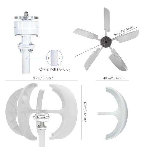 12000W No Noise Vertical Wind Turbine Generator, 12V 24V 48V 110V 220V Vertical Wind Power Turbine Generator Kit with Controller for Homeuse Residential,White220V