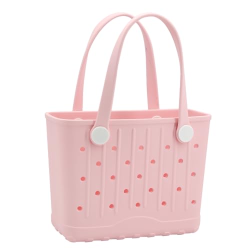 CXY Rubber Tote Bag Small Beach Bag Waterproof Beach Tote Washable Travel Handbag for Sport Boat Market Outdoor (Light Pink)