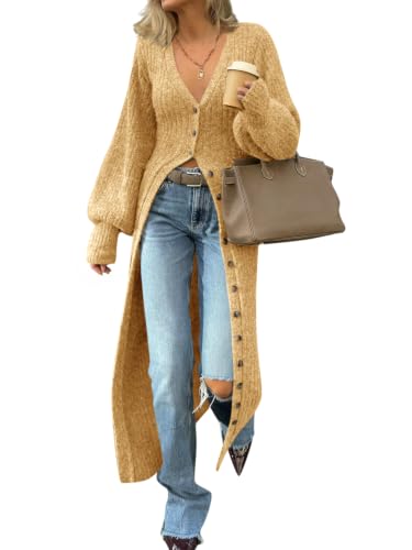 Image of Saodimallsu Womens Long Duster Cardigans Button Down Maxi Sweater Dress