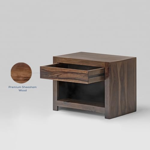 Image of ZIOR Sheesham Wood Belle Bedside Table | Wooden Bedside Table for Bedroom (20 Inches x 14 Inches x 16 inches) (Sheesham Wood)