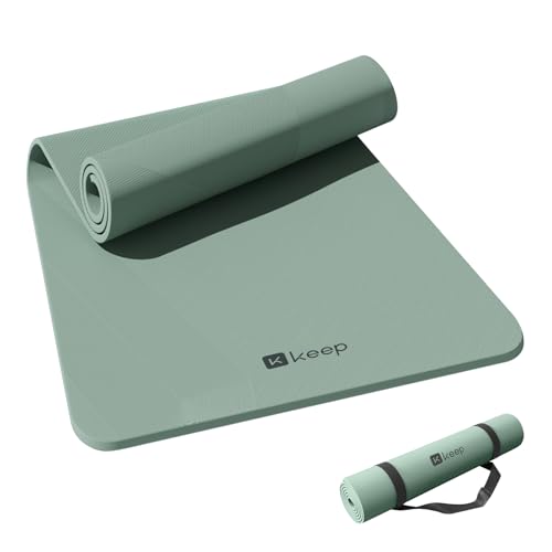 KEEP Non-Slip Large Yoga Mat,Extra Long and Wide Exercise & Fitness Mat( 72'Lx32'Wx7mm Thick) with Free Carrying Strap,Professional TPE Workout Mat for All Types of Yoga, 7mm, Pale Green