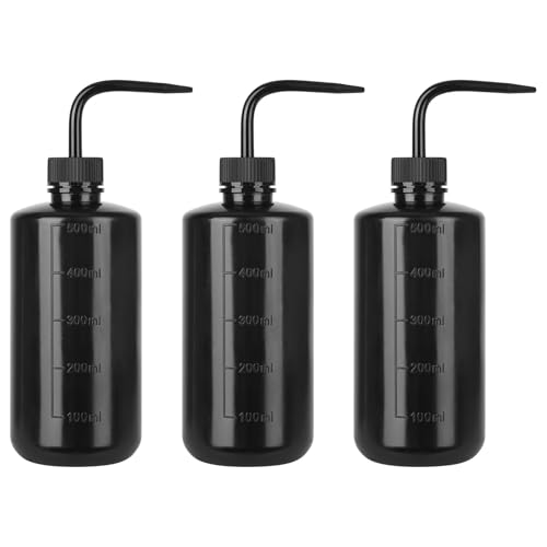 Labasics Bouteilles de Lavage Noires à Col Étroit, Bouteille de Rinçage Souple, pour Laboratoire Stockage et Distribution de Liquide, Lot de 3, 500 ml