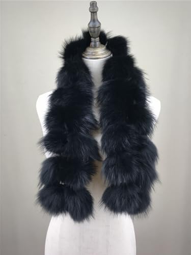 LVCOMEFF Women Real Fox Fur Scarf Raccon Fur Pom Poms Furry Fluffy Luxurious Neck Warmer Winter2