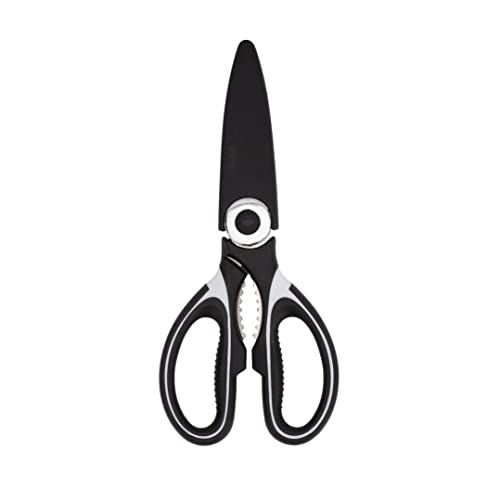 Royalford 3-IN-1 Kitchen Scissor- RF10498 Includes Scissors Perfect for cutting Fish Meat etc Dishwasher-Safe and Includes a Blade Protection Cover Black and Silver