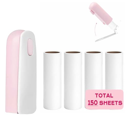 Mini Travel Lint Roller with 150 Sticky Sheets, Compact Portable Pet Hair Remover with Cover for...