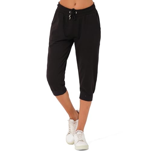 Smith & Solo Jogginghose Damen 3/4 - Sporthose Capri Kurze Hose Yogahose Damen, Freizeithose Laufhose Sommer Kurz Hosen,Trainingshose Fitness Sweathose (Schwarz, S)