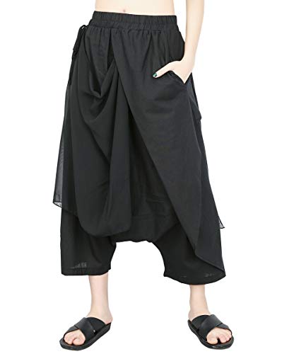 ellazhu Women's Summer Elastic Waist Black Harem Pants GY1789 Black