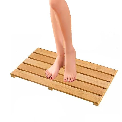 Alfombrilla de ducha de bambú antideslizante impermeable – Alfombrilla de baño de madera natural para baño, cocina, dormitorio, bañera, inodoro y uso de mascotas