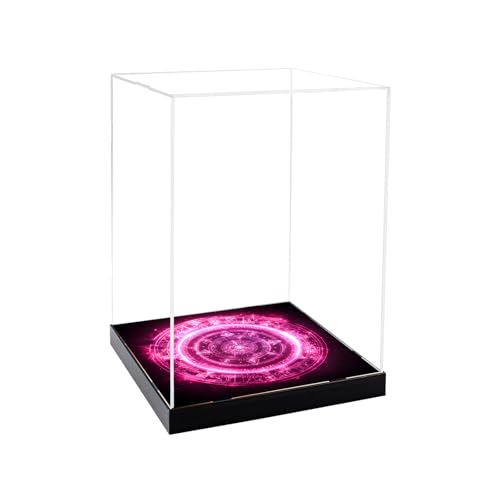 CHILLCASE Magic Array Design Acrylic Clear Display Case with Base Dustproof Display Box Assemble Collectible Showcase for Action Figures, Models PVC Figures(Red,7.9×7.9×11.8 inch