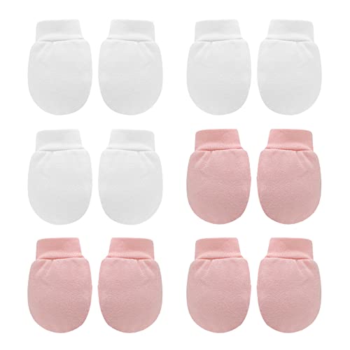 UTTPLL Newborn-Mittens-Infant-Toddler-Scratch Gloves Baby Mittens Baby Gloves No Scratch 0-6 Months Baby Essentials Mittens for Newborn Baby Boys Girls 3 White 3 Pink
