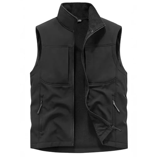 Fleece Lined Vest Men Big and Tall Sleeveless Jacket Casual Zip Up Vest Stand Collar Vest Lightweight Warm Vest