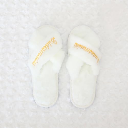 5 Pairs Bride Slippers Bridal Shower Gift Bachelorette Party Slippers Bridesmaids Slippers Wedding for Bridesmaid Gifts, Customizable, White4