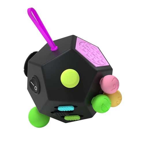 Fidget Dodecagon –12-Side Fidget Toys Cube Relieves Stress and Anxiety Anti Depression Travel Toy Christmas Stocking Stuffers Gifts for Children and Adults (B2 Black Colorful)