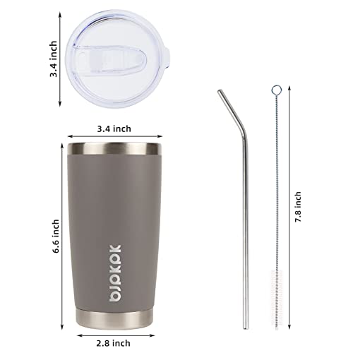 Image of BJPKPK 20 oz Coffee Tumbler with Lid, Straw, Insulated Stainless Steel Mug | Double Wall Vacuum, Keeps Hot /Cold, BPA Free, Leak Proof, Iced Coffee Cup Fit Car Holder, Travel & Beach Ready, Gray