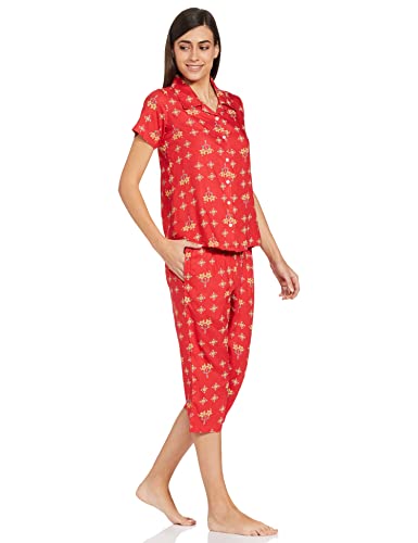 Image of Longies Women's Rayon Capri Nigh Suit Regular Set (LGRCSSYV001 marron028 S)
