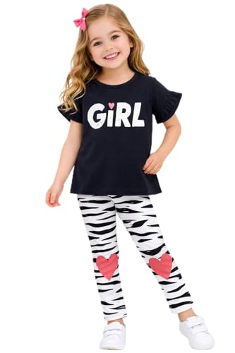 Image of HILEELANG Toddler Girl Easter Outfit Spring Summer Cotton Leggings Pants Tees Shirts Clothing Sets