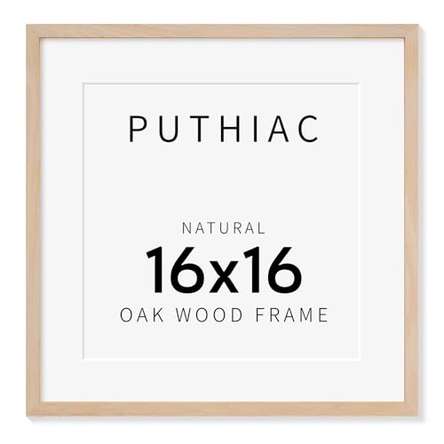 puthiac 16x16 Picture Frames for Wall - Minimalist 16x16 Oak Wood Frames, 16"x16" Picture Frame Wood, Natural Solid Wooden Picture Frames for Wall Art Photo and Prints(1 Pack, Beige)