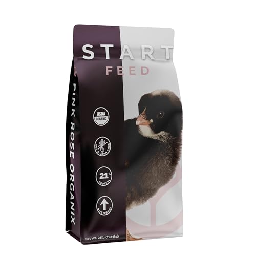 Pink Rose Organix Chick Start Crumb Feed, 25lbs - Non-GMO, High Protein Chick Feed for Strong Early Growth, 21% Protein - USDA Certified Organic Blend, Soy & Corn-Free