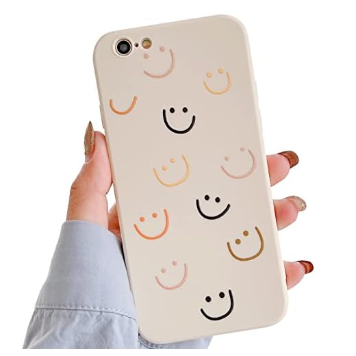 Smiley Face Girl Case for iPhone 6s/6, Cute Pretty Girly Phone Case for Teen Girls Women Aesthetic Smile Face Design Pattern Soft Silicone Slim Fit Protective Cover 4.7-inch (White)