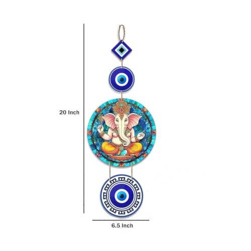 Image of Pack of 2 Owl Evil Eye Wall Hanging Decor, Colorful Wooden Nazar Protection Charm for Home, Entrance & Living Room, Vastu & Feng Shui Hanging (Multicolour) (Ganesha Mosaic & Elephant Hamsa)