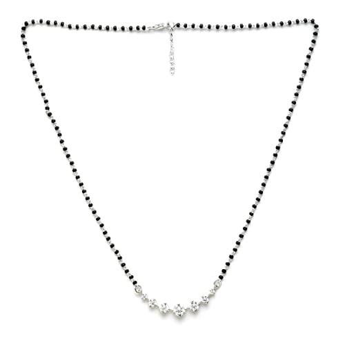 CLARA 925 Sterling Silver 7 Stone Mangalsutra Earring Chain Jewellery Set | Platinum Plated, Swiss Zirconia | Gift for Wife - Image 3