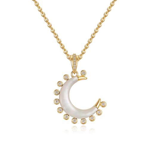 MTMY Gold Moon Pendant Necklace for Women,14K Gold Plated Dainty