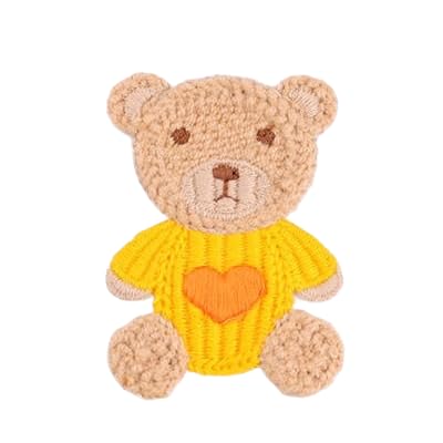 Naszywka haftowana 6,5 * CM 15 SZTUK Cartoon Bear Ręcznie Robione Szydełkowe Aplikacje Kwiatowe Naszywki Małe Haftowane Żelazko Na Do Ubrań(Yellow)