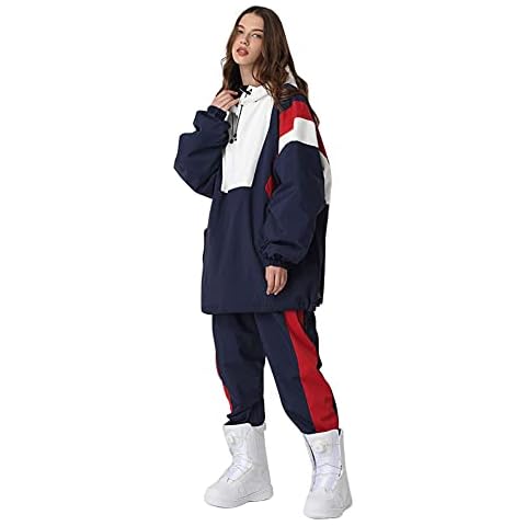 WOWULOVELY Women's Men's CasuaL Ski Jacket and Pant Sets Waterproof Windproof Mountain Skisuit Winter Warm Loose Snowboarding Coat Cover