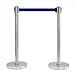 12 in. Flat Base Satin Stainless Post Retractable Belt Stanchion - 6.5 ft. Dark Blue Belt