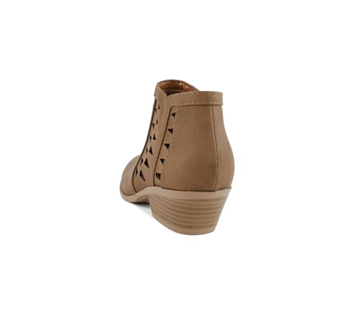 Image of Soda CHANCE Womens Perforated Cut Out Stacked Block Heel Ankle Booties (Wide Fit Available)