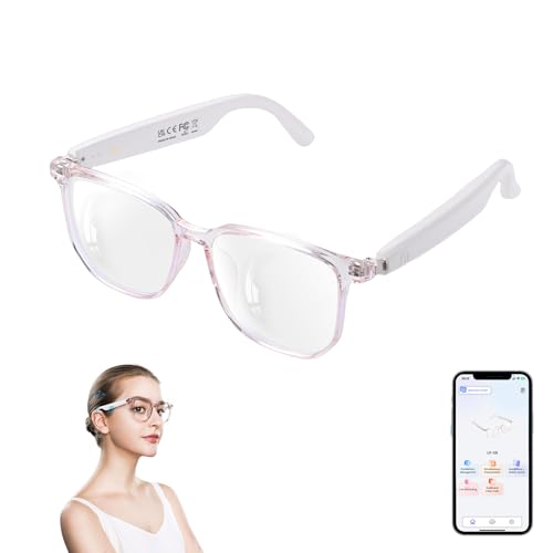 Image of AI Smart Glasses for Women Men, Clear Frame Blue Light Glasses, Real-Time Translation(160+Languages), Photo Translation, No Subscription, Bluetooth 6.0 AI Translation Glasses for Business Travel-Pink