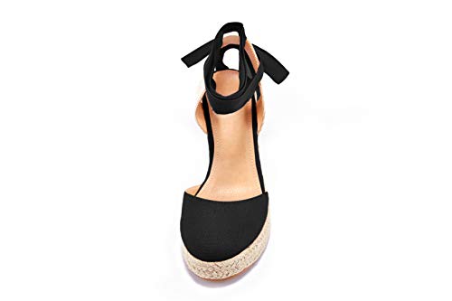 Image of Nailyhome Women's Espadrille Wedge Sandals Closed Toe Lace Up Platform Ankle Wrap Summer Casual Shoes