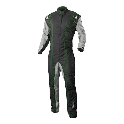 K1 RaceGear Driving Suit, GK2, 1-Piece, Single Layer, Nylon, Boot Cut, Black/Green, 5X-Small, Each