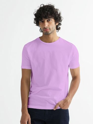 Image of Veirdo Regular Fit Half Sleeves Round Neck Solid Pure Cotton T-Shirt for Men (Available in White, Black, Swan White, Mustard, Maroon, Green, Lilac, Navy, Red Color)